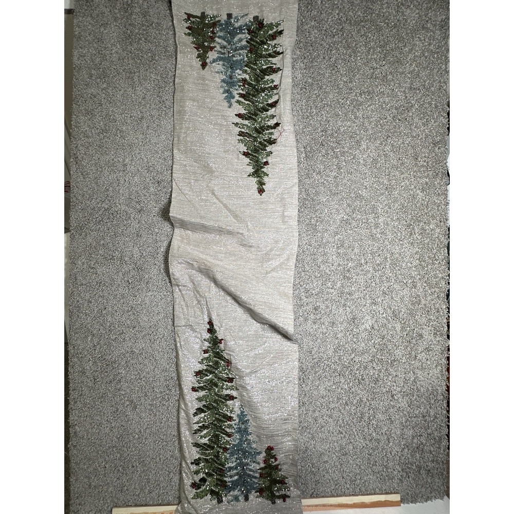 Tahari Home Christmas Tree Table Runner Beaded Metallic 72" Holiday